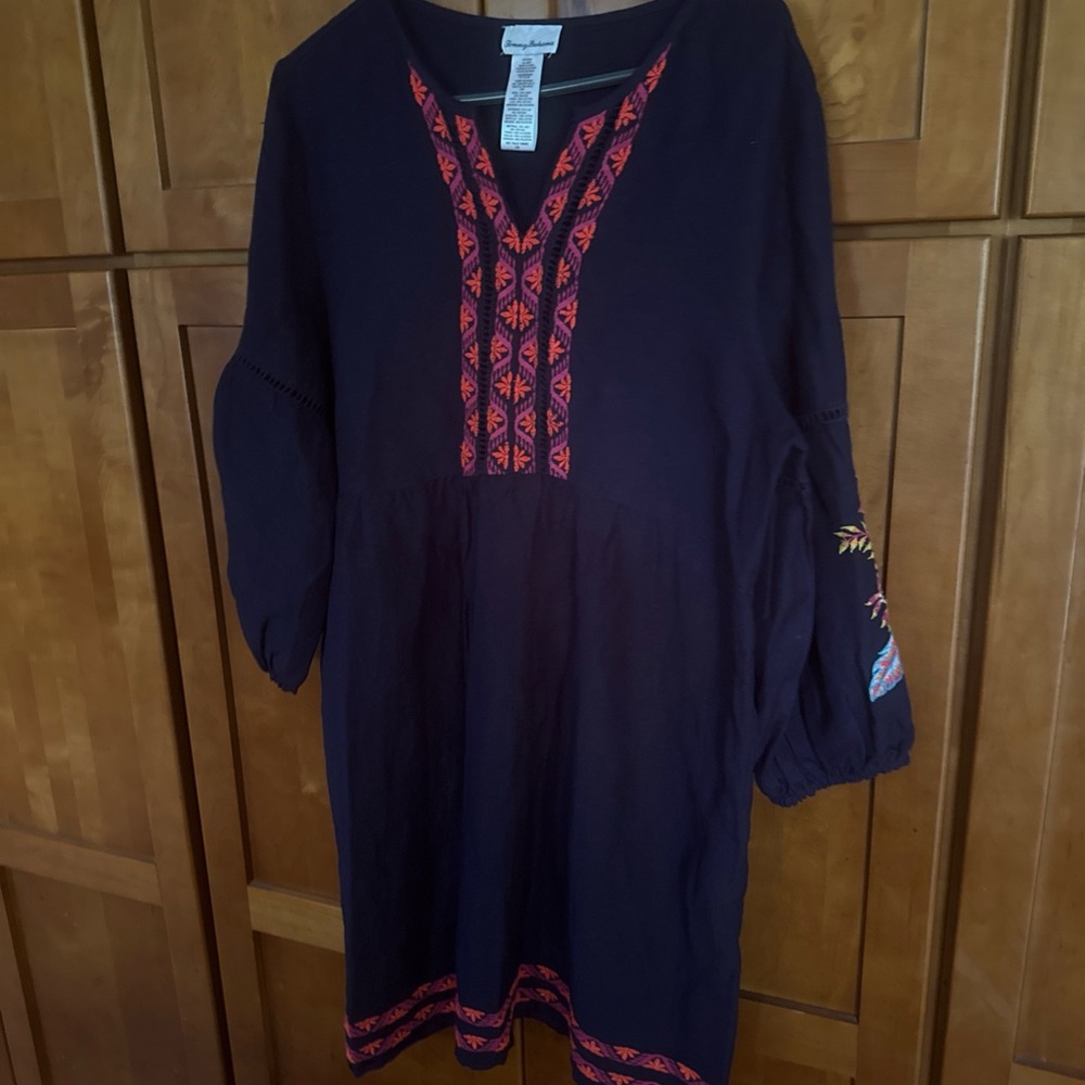 Tommy Bahama Navy and Red Embroidered Midi Dress